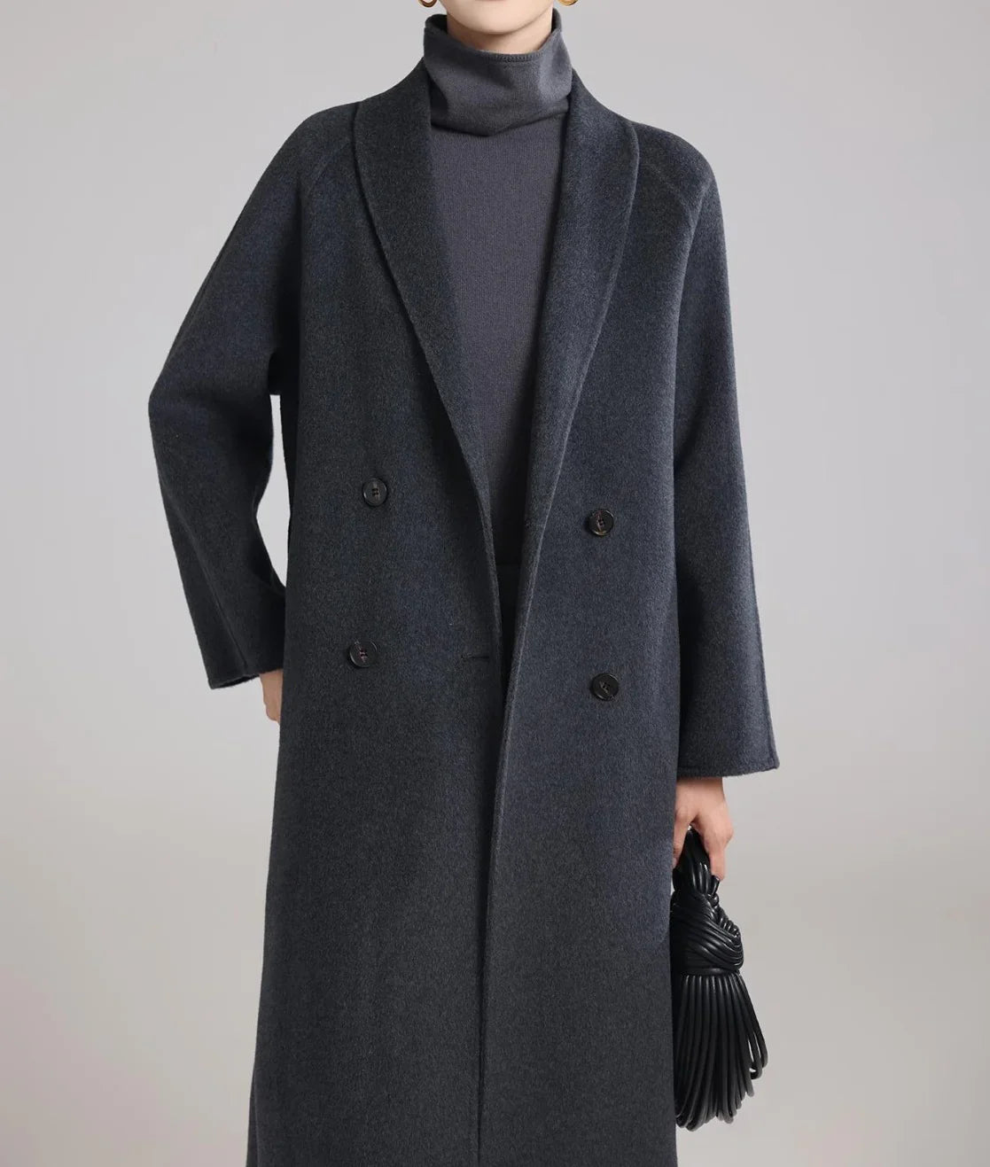 Manteau femme hiver en laine premium – Coupe droite et col châle