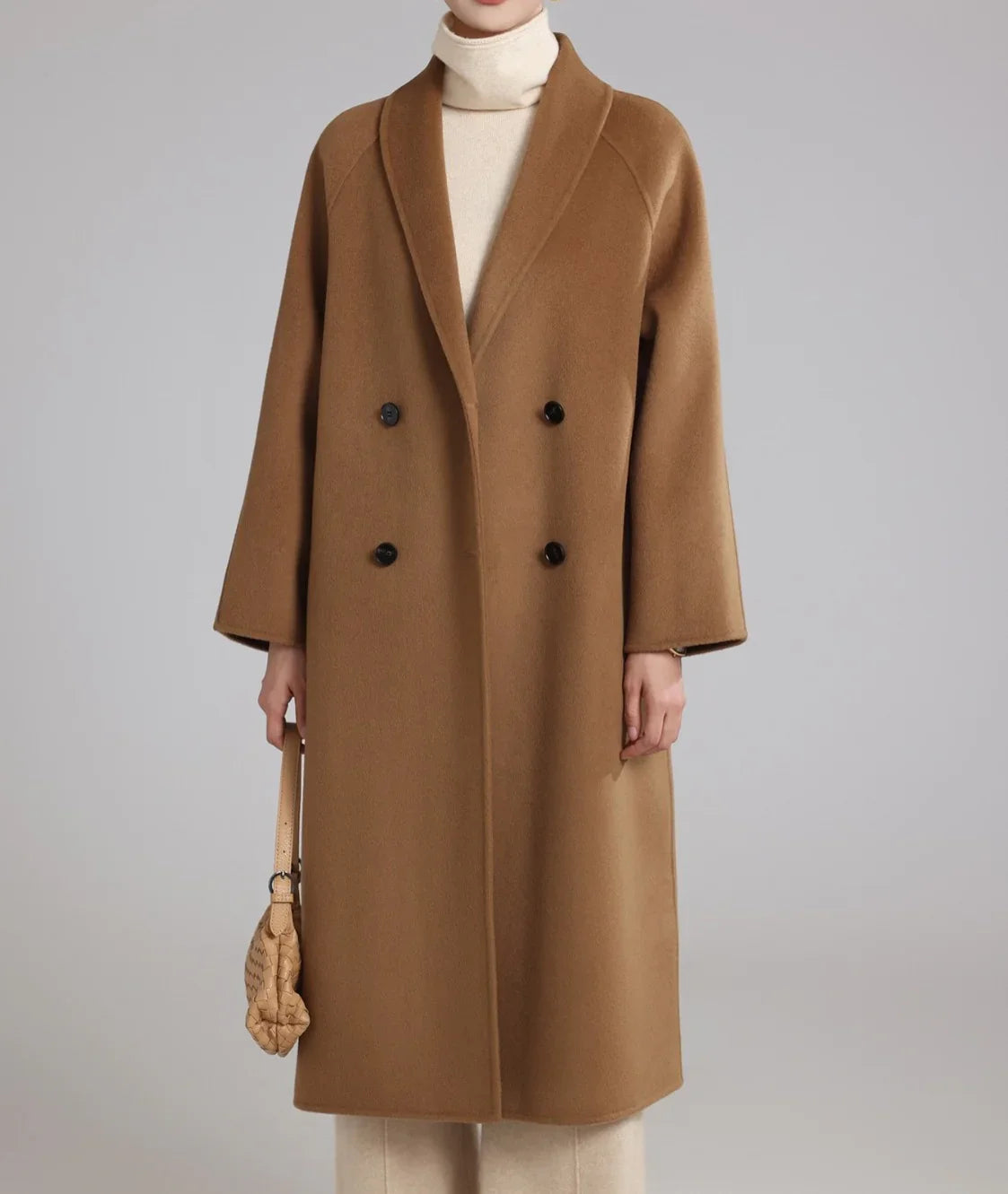 Manteau femme hiver en laine premium – Coupe droite et col châle